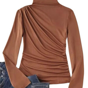 Cocoa Shirred Pleated Stretch Knit Top OS